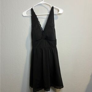 Torrid Black Backless Dress Style Bathing Suit One Piece with Lace Detail